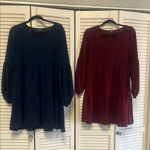 Elegant Women's V-Neck Tops - Navy and Burgundy